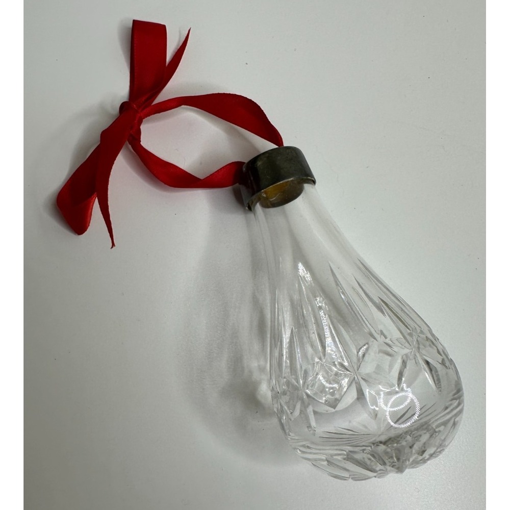 Royal Dalton Crystal Teardrop Christmas Ornament Silver Top Red Ribbon England